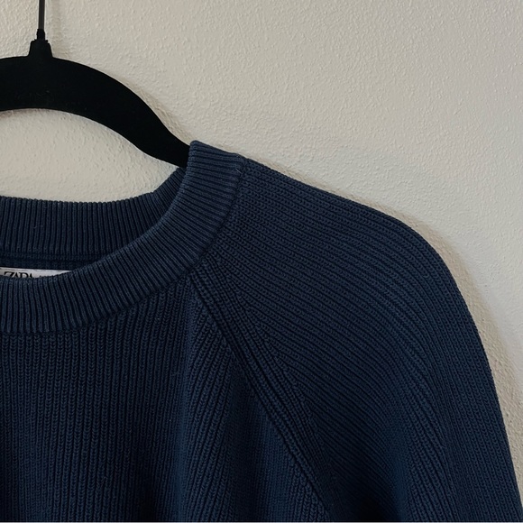 XL Men’s Blue Ribbed Textured Cotton Crewneck Sweater - Picture 4 of 4